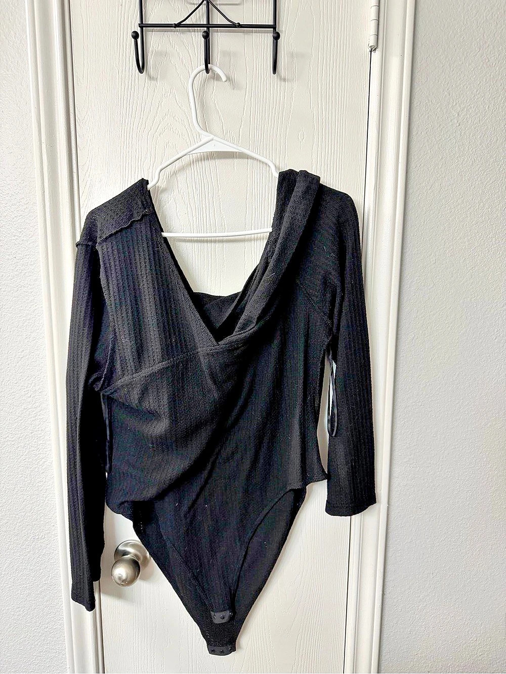 Free People Dylan Thermal Bodysuit Black Long Sleeve